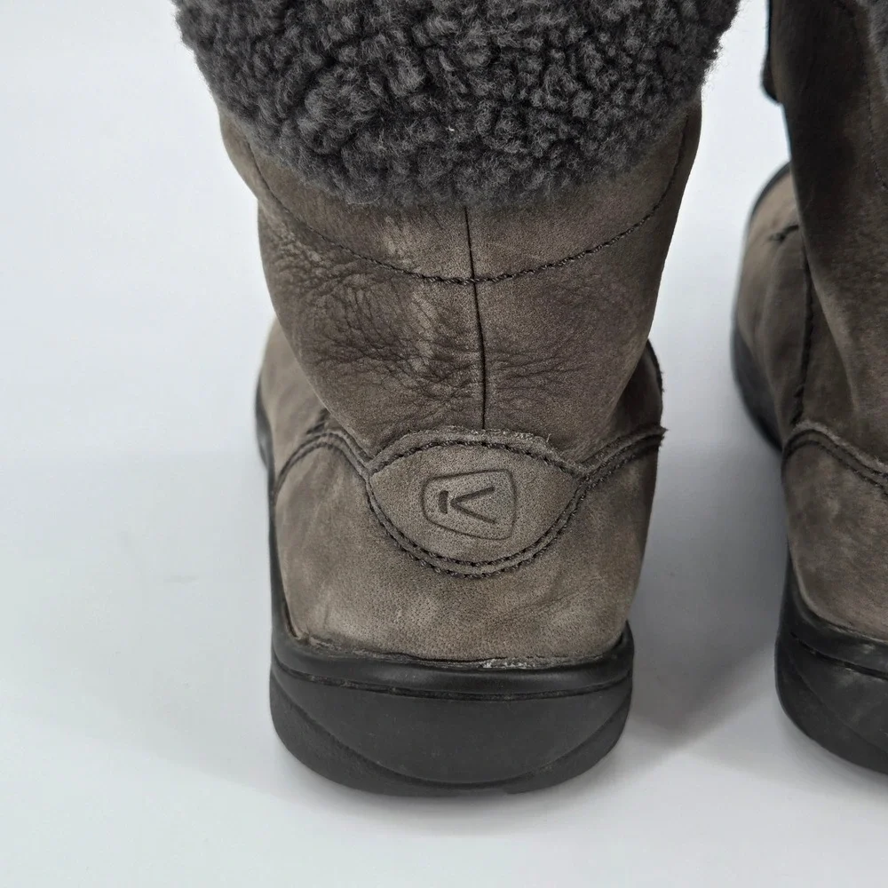 Keen Presidio Black Olive Leather Shearling Winter Hiking Bumper Boot Women Sz 6